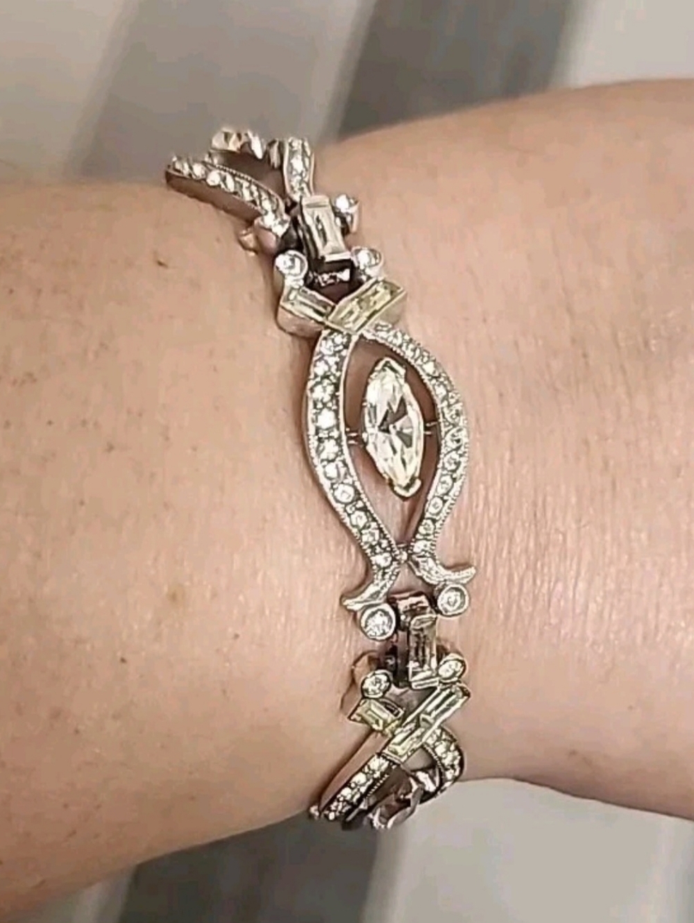 Silver Toned Bracelet Bangle Faux-Diamond Bling